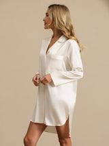 [Vit] SilkSilky-SE Long Sleeve Lapel Collar Dam Sömnskjorta 005