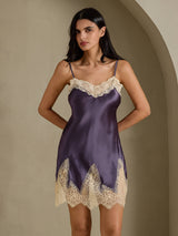 [Lila Grå] SilkSilky-SE Spaghetti Strap V Neck Nattlinne 008