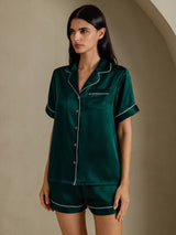 [Mörkgrön] SilkSilky-SE Short Sleeve Lapel Collar Dam Pyjama 003