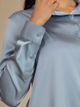 [Gråblå] SilkSilky-SE Long Sleeve Lapel Collar Damskjorta 004