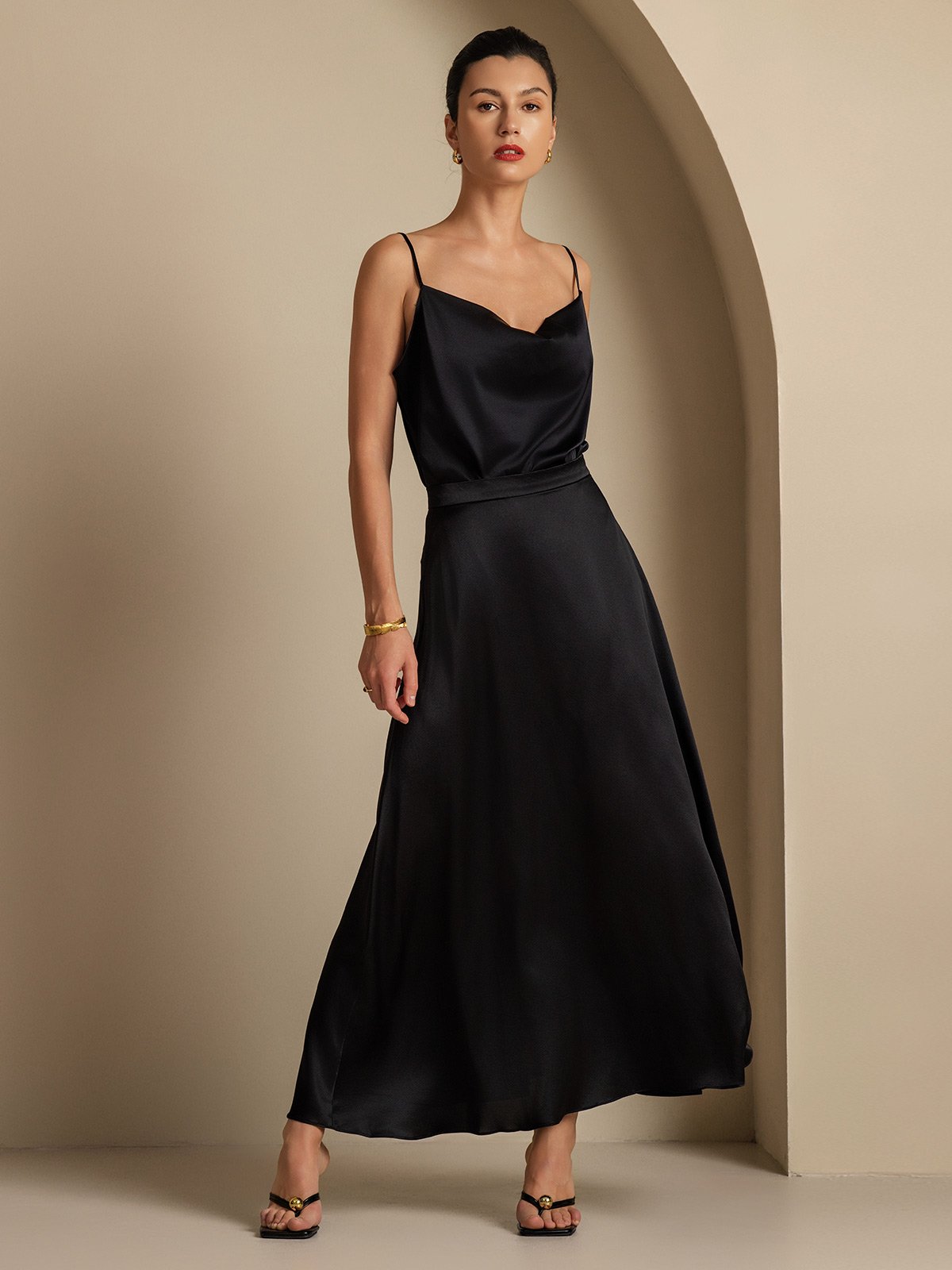 [Svart] SilkSilky-SE 19Momme Silke Skirt 004