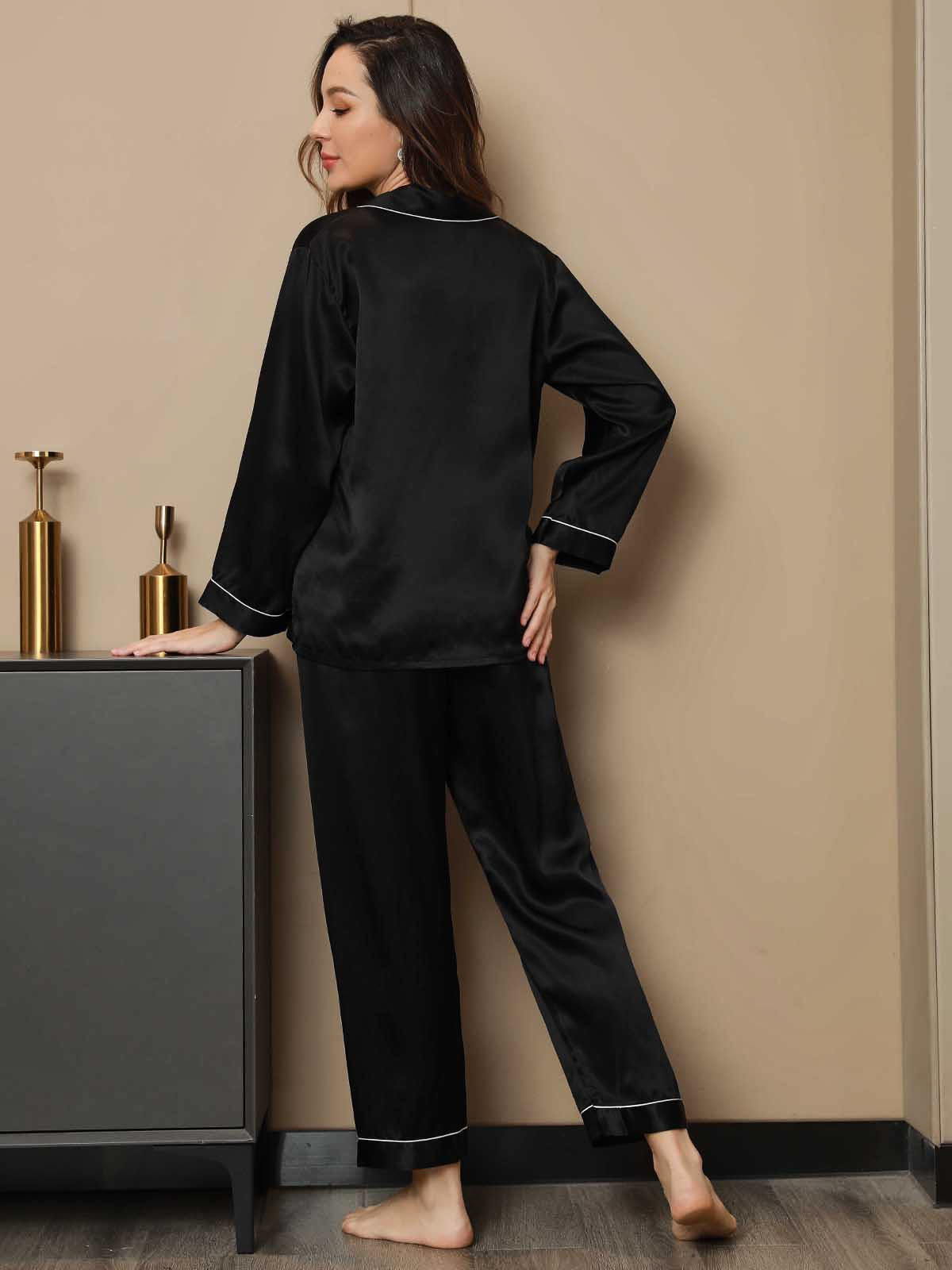 [Svart] SilkSilky-SE Rent Silke Womens Pajamas 002