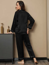 [Svart] SilkSilky-SE Long Sleeve Lapel Collar Dam Pyjama 002