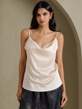 [Beige] SilkSilky-SE Spaghetti Strap Cowl Neck Cami Toppar 001