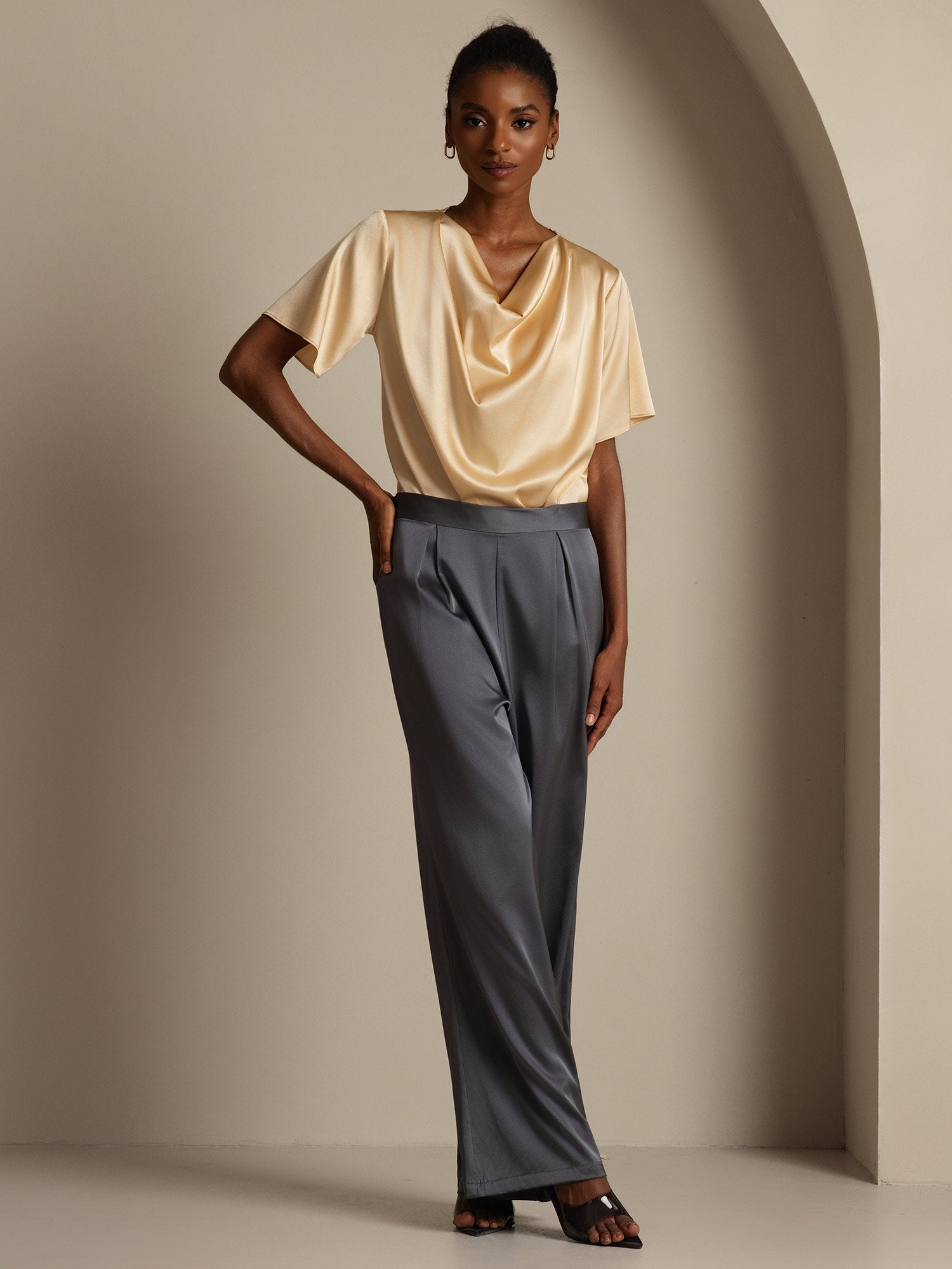 [Mörkgrå] SilkSilky-SE 19Momme Silke Womens Pants 007,