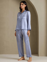 [Stålblå] SilkSilky-SE Long Sleeve Lapel Collar Dam Pyjama 007