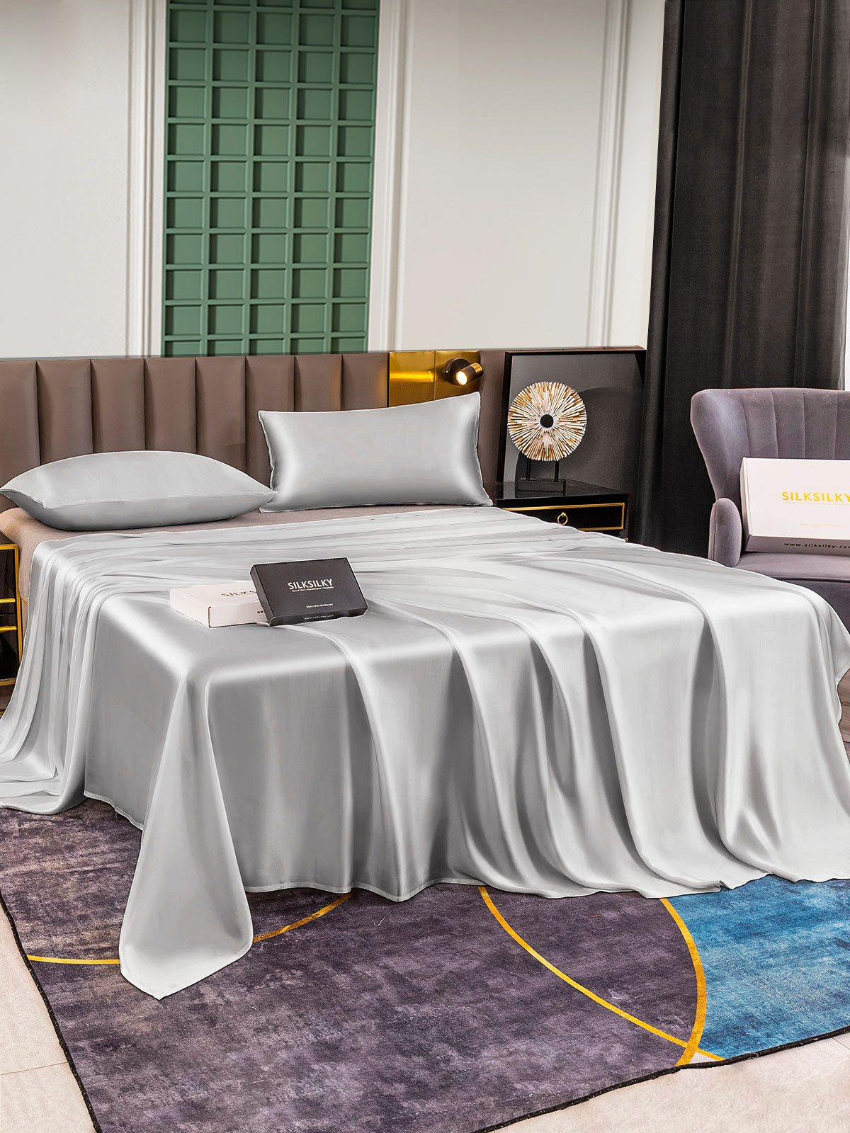 [Silver] SilkSilky-SE 25Momme Rent Silke Bedding Set 001