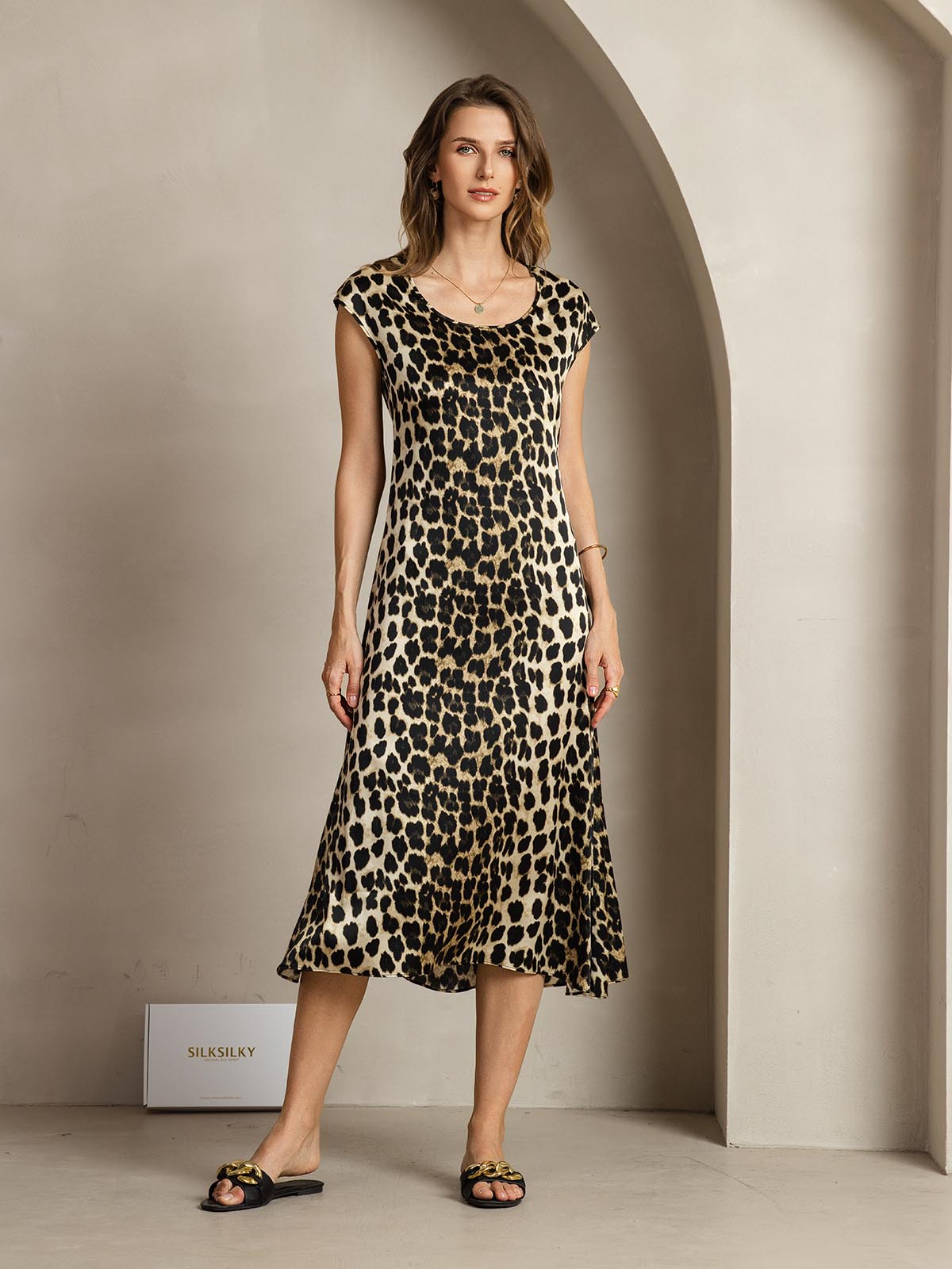 [Leopard] SilkSilky-SE 19Momme Silke Dress 001