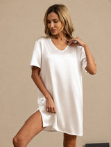 [Vit] SilkSilky-SE Half Sleeve V Neck Nattlinne 003
