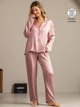 [Persikohud] SilkSilky-SE 19Momme Lång Ärm Notchkrage Dam Pyjama 001
