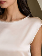 [Beige] SilkSilky-SE Cap Sleeve Round Neck Dam T-Shirt 004