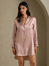 [Toscana] SilkSilky-SE Long Sleeve Lapel Collar Dam Sömnskjorta 003