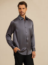 [Mörkgrå] SilkSilky-SE Long Sleeve Lapel Collar Herrskjorta 007