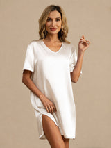 [Vit] SilkSilky-SE Half Sleeve V Neck Nattlinne 001