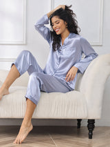 [Stålblå] SilkSilky-SE Long Sleeve Lapel Collar Dam Pyjama 003