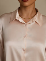 [Ljusrosa] SilkSilky-SE Long Sleeve Lapel Collar Damskjorta 004