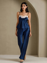 [Mörkblå] SilkSilky-SE Spaghetti Strap V Neck Cami Toppar 006