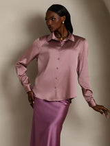 [Blek Mauve] SilkSilky-SE Long Sleeve Lapel Collar Damskjorta 005