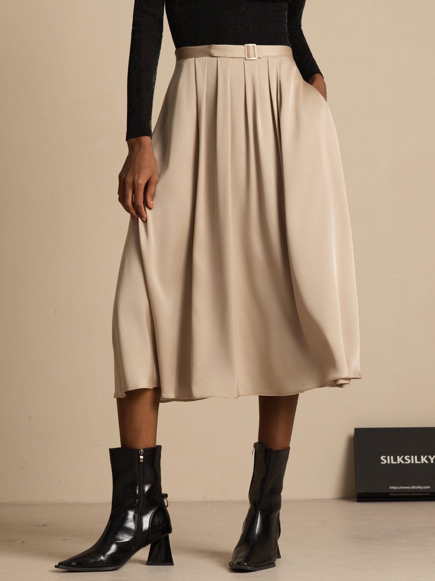 [Tan] SilkSilky-SE 19Momme Silke Skirt 004