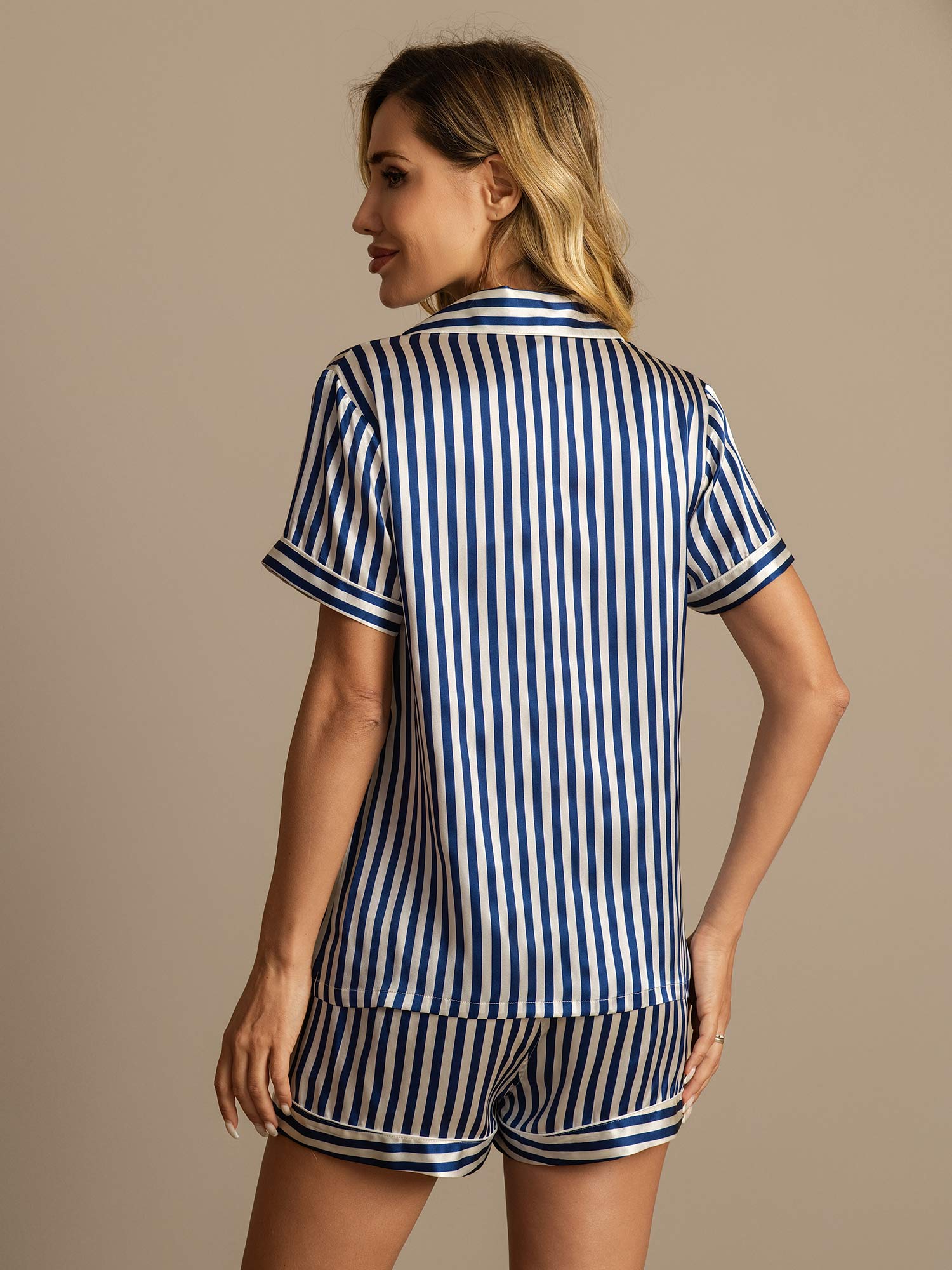 [Mörkblå] SilkSilky-SE Rent Silke Womens Pajamas 002,