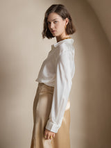 [Vit] SilkSilky-SE Long Sleeve Lapel Collar Damskjorta 004