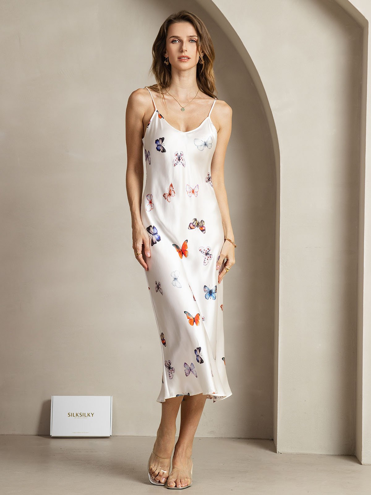[VitFjäril] SilkSilky-SE 19Momme Silke Dress 003