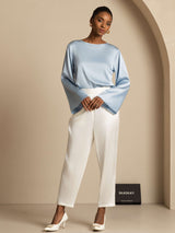 [Gråblå] SilkSilky-SE Long Sleeve Boat Neck Blus 008