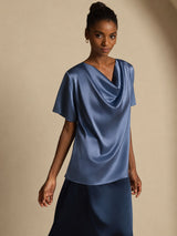[Äkta Petrol] SilkSilky-SE Short Sleeve Cowl Neck Damblusar 007