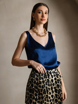 [Mörkblå] SilkSilky-SE Sleeveless V Neck Cami Toppar 003