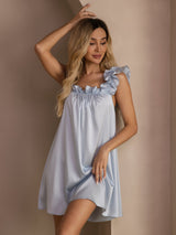[Gråblå] SilkSilky-SE Sleeveless Square Neck Nattlinne 006