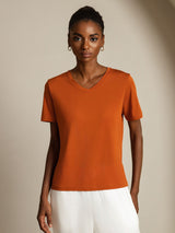 [Orange] SilkSilky-SE Short Sleeve V Neck Dam T-Shirt 001