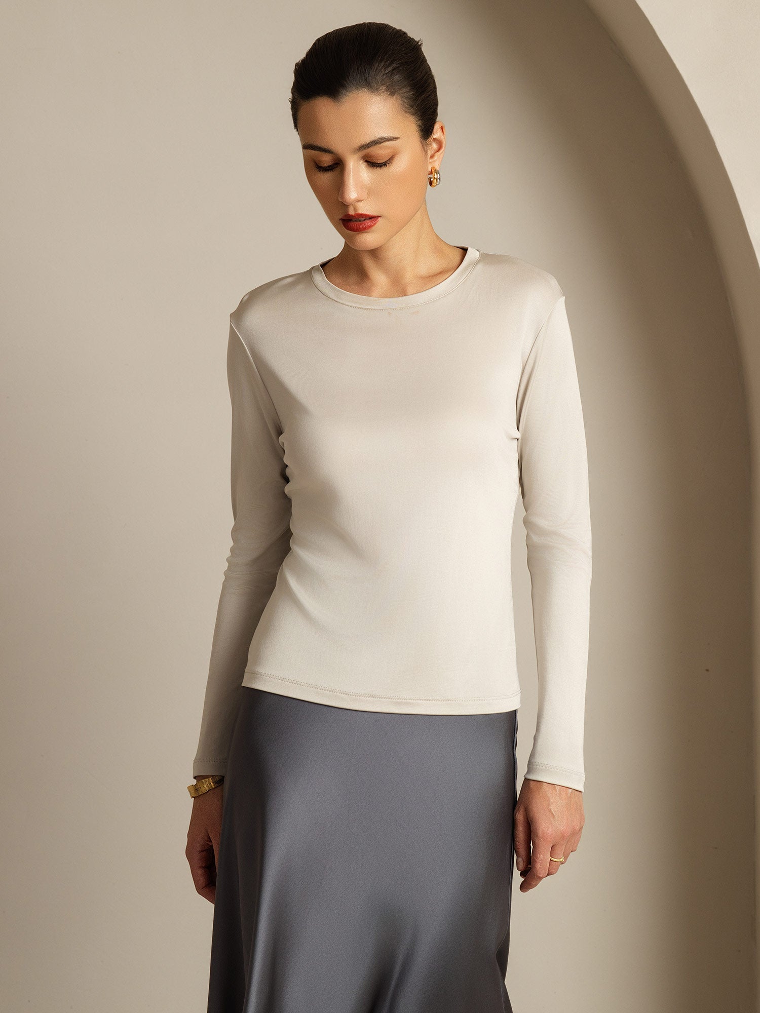 [Grå] SilkSilky-SE Rent Silke Womens T-Shirt 001,