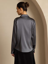 [Mörkgrå] SilkSilky-SE Long Sleeve Lapel Collar Damskjorta 002
