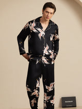 [Svart] SilkSilky-SE Long Sleeve Lapel Collar Herr Pyjama 004