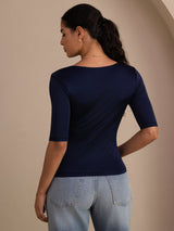 [Mörkblå] SilkSilky-SE Half Sleeve Dam T-Shirt 002