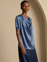 [Äkta Petrol] SilkSilky-SE Short Sleeve Cowl Neck Damblusar 004
