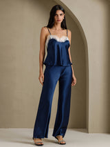 [Mörkblå] SilkSilky-SE Spaghetti Strap V Neck Cami Toppar 007