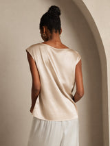 [Beige] SilkSilky-SE Cap Sleeve Round Neck Dam T-Shirt 002