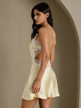 [Ljusgul] SilkSilky-SE Spaghetti Strap V Neck Nattlinne 003