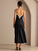 [Svart] SilkSilky-SE Spaghetti Strap V Neck Klänning 002