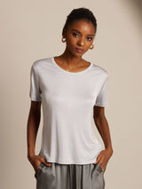 [Silver] SilkSilky-SE Kort Ärm Rund Halsringning Dam T-Shirt 001