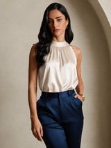 [Beige] SilkSilky-SE Sleeveless Halter Dam T-Shirt 001