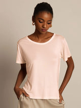 [Ljusrosa] SilkSilky-SE Kort Ärm Rund Halsringning Dam T-Shirt 003