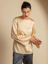 [Champagne] SilkSilky-SE Long Sleeve Boat Neck Blus 003