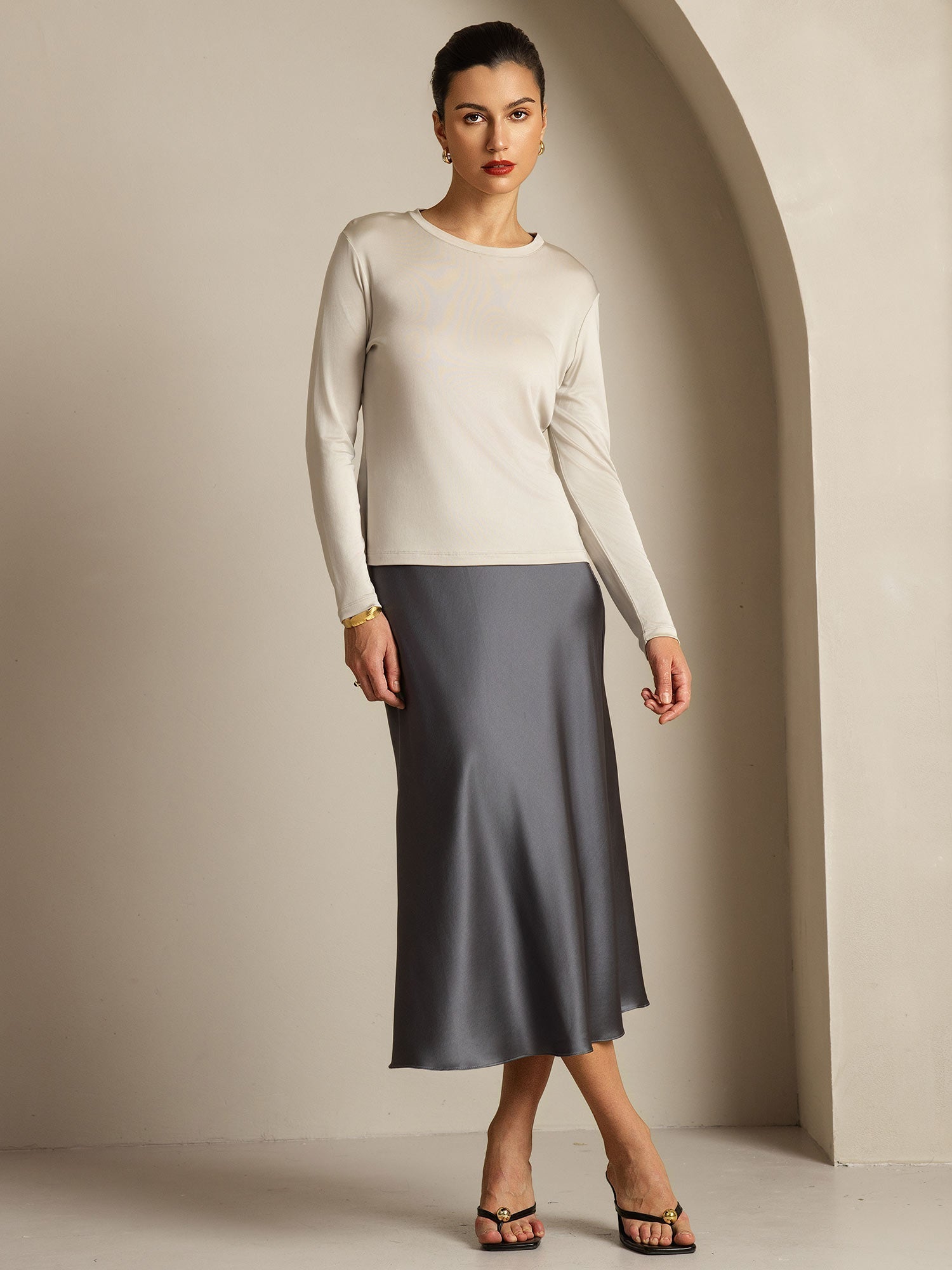 [Grå] SilkSilky-SE Rent Silke Womens T-Shirt 009,