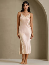 [Ljusrosa] SilkSilky-SE Spaghetti Strap V Neck Nattlinne 003