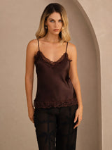[Brun] SilkSilky-SE Spaghetti Strap V Neck Cami Toppar 001