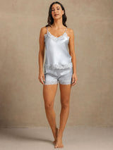[Gråblå] SilkSilky-SE Spaghetti Strap V Neck Camisole Set 006