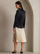 [Svart] SilkSilky-SE Long Sleeve Lapel Collar Damskjorta 002
