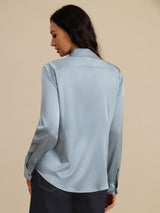 [Gråblå] SilkSilky-SE Long Sleeve Lapel Collar Damskjorta 002